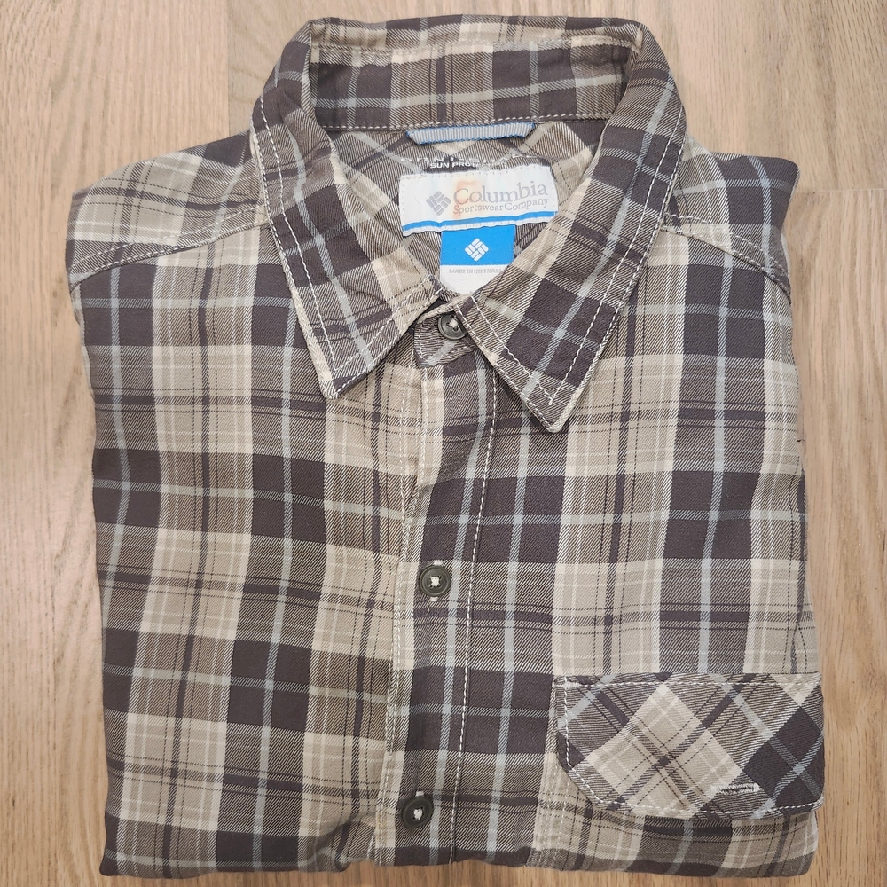 Columbia Men's Casual Plaid Shirt - Brown and Cream